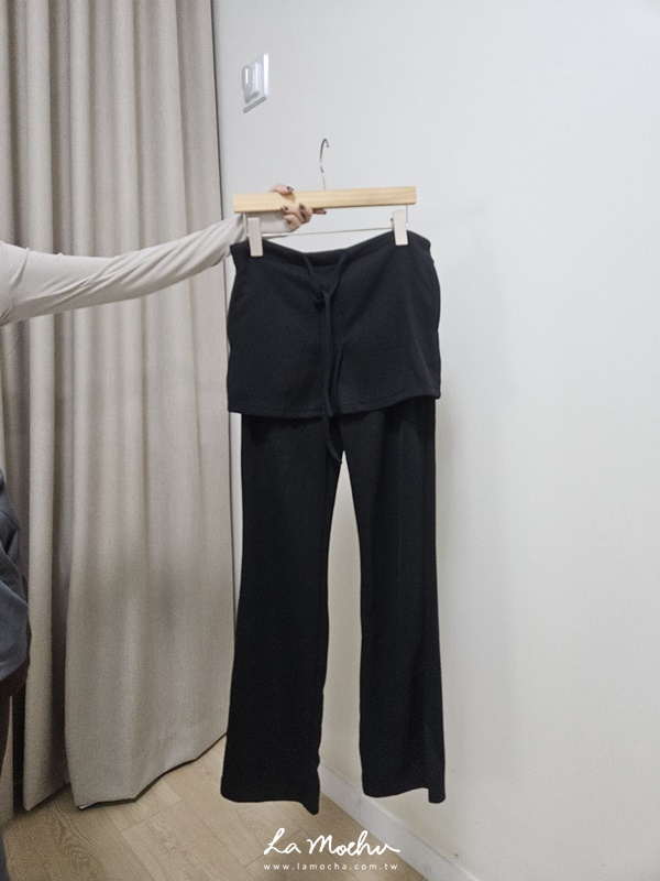 綁帶裙襬坑條棉褲